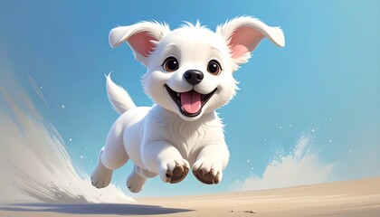 Adorable white puppy in mid-air