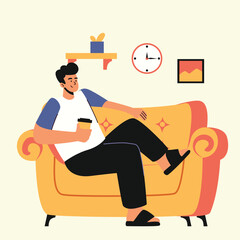 man lying comfortably on the sofa illustration