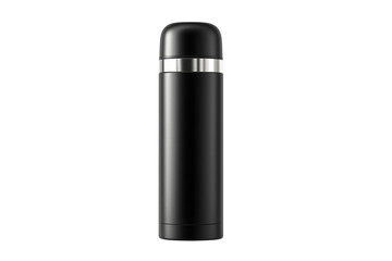 Sleek black stainless steel vacuum insulated water bottle isolated on transparent background
