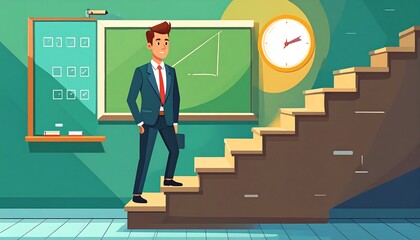 Businessman climbing stairs in classroom