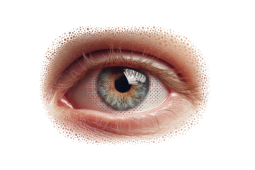 Close-up of blue human eye with detailed texture and realistic reflections, cut out