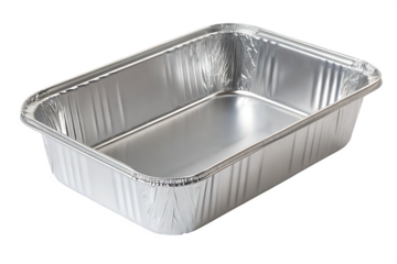 Rectangular aluminum foil baking pan isolated on a transparent background container