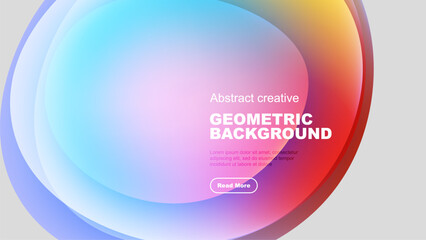 Fluid shapes blend vibrant colors. Gradient design creates modern abstract background with text, button. Minimalist aesthetic.