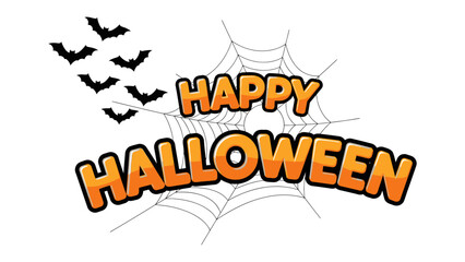 Happy Halloween: A vibrant message, set against a spooky backdrop of bats and a spiderweb, captures the essence of Halloween. This cheerful illustration embodies the playful spirit of the season.