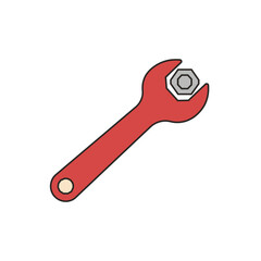 Vibrant red wrench securely grips a grey hexagonal nut, symbolizing essential mechanical repair and maintenance tasks.