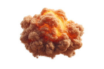 Dynamic explosion with fiery clouds and intense flames captured mid-burst, cut out