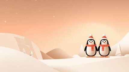 New Year's toys penguins on the palm, against thebackground of Christmas trees