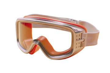 Close-up of modern ski goggles with adjustable straps and orange tint lens, cut out
