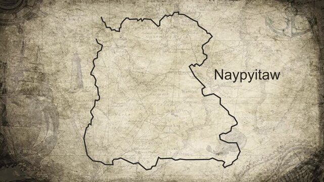 Naypyitaw map drawn on a cartography background sheet of paper