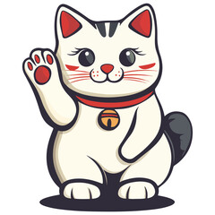 Lucky cat, New Year, vector, transparent background, festival, Asia, figurine, culture, Maneki-neko, Fortune cat, Japanese waving cat, mascot, cute, cat, isolated, celebration