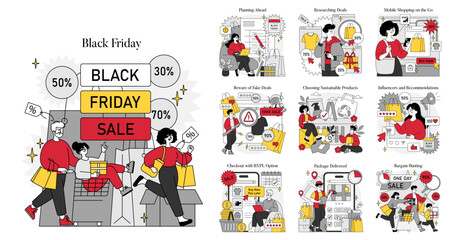 Black Friday Shopping Frenzy Vector Illustration