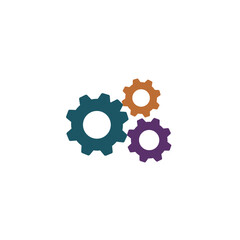 Three colorful interconnected gears representing business process, engineering, mechanical solutions, and teamwork development concept