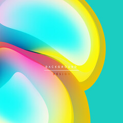 Abstract fluid shapes blend vibrant colors. Turquoise, yellow, pink create dynamic composition. Modern design element.