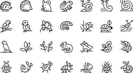 Delicate line art collection of charming animals and plants: Create nature-inspired designs with this original scalable vector graphic art set for your project