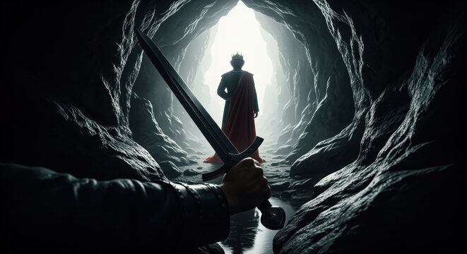 David spares King Saul. A tense biblical scene of mercy, honor, and a life-or-death choice from inside a dark cave.