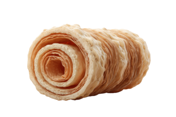 Rolled sheet of raw yuba tofu skin isolated on black background, cut out