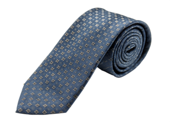 Blue patterned silk tie rolled up isolated on a transparent background necktie fabric