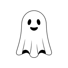A simple, friendly cartoon ghost with a smiling face and two black eyes.