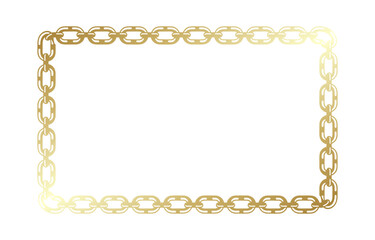 Golden Chain Frame on White Background with Reflection.