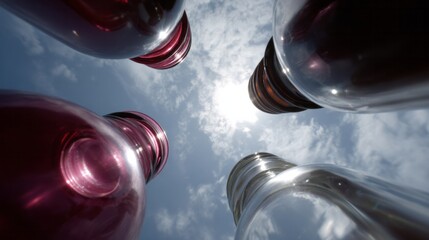 Cobalt and crimson glass towers rise skyward like vibrant festival guardians, echoing the kaleidoscope of Holi and Glass Blowing Day