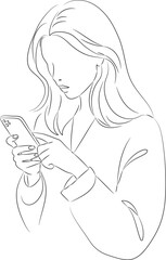 A woman using a smartphone. The design is abstract and minimalist, giving the impression of being drawn with a single stroke of a pen.