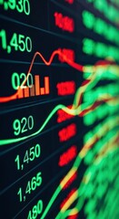 Close-up view of a stock market display showing fluctuating financial data.