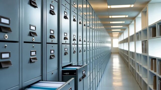 File Cabinets in Archive Room Representing Data Storage and Document Management System