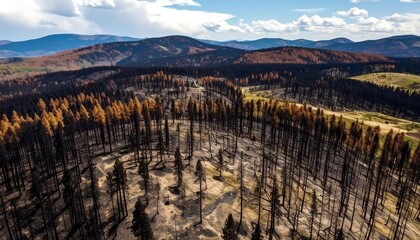 Aerial view of a burned forest