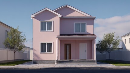 Dream Home's Modern Exterior: A picturesque two-story residence with a charming design and inviting ambiance, perfect for family life.  The vibrant colors and meticulous details.  