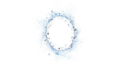 Sparkling blue glitter stars forming an oval frame on white background. Perfect for festive designs, invitations, and celebrations.