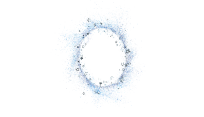 Sparkling blue glitter stars forming an oval frame on white background. Perfect for festive designs, invitations, and celebrations.