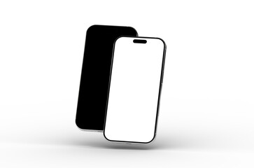 High-quality mockup of two smartphones, one with a black screen and one with a white screen. Perfect for app presentations or website designs.