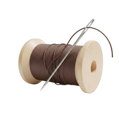 Brown thread spool with needle