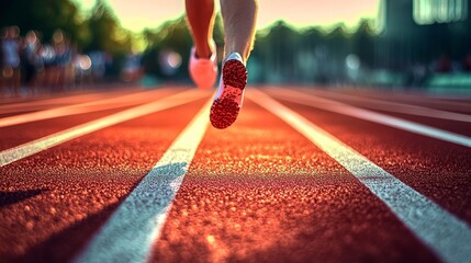 Athlete s Determination Shines Brightly as Sunlight Illuminates the Race Track for Success