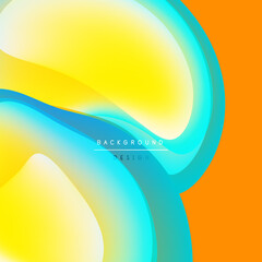Abstract fluid shapes, vibrant colors blend. Orange, yellow, turquoise create dynamic visual effect. Modern design element.