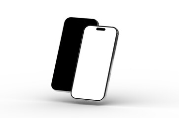 High-quality photo of two modern smartphones with blank screens, perfect for app presentations or website mockups. Clean, minimalist design.