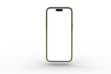 High-quality image of a gold smartphone with a blank screen, perfect for app presentations or website mockups.  Isolated on white background.