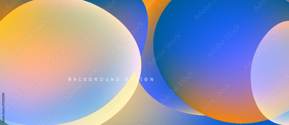 Poster abstract colorful overlapping circles create vibrant background. gradient hues blend smoothly, offer