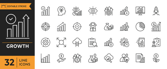 growth icon set. Editable stroke. Vector illustration