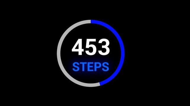Animated of steps counting 0 to 1000 , counting one thousand steps icon animation on black background.