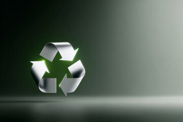 Polished metal recycling symbol glowing green for sustainable environment