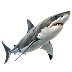 Great white shark with open mouth and sharp teeth isolated on a transparent background