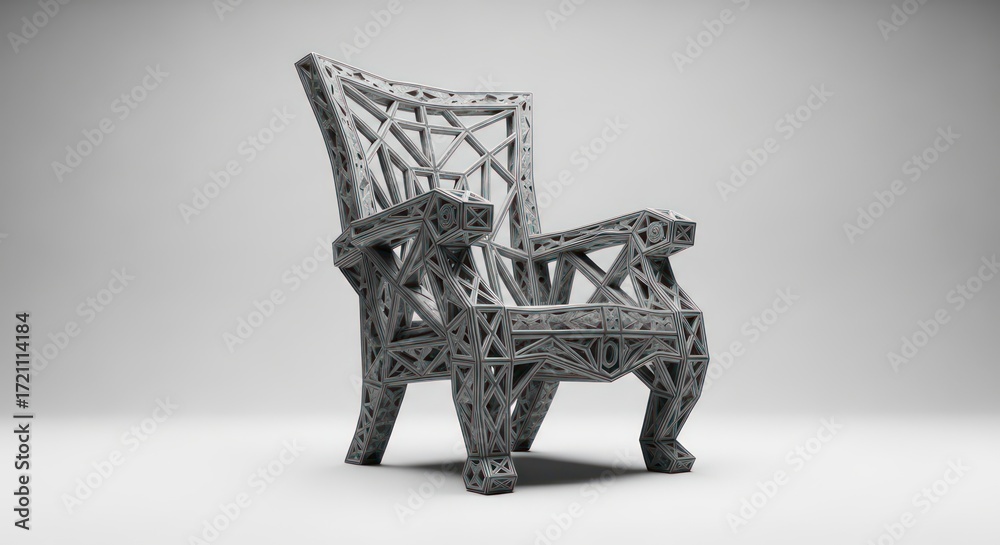 Wall mural geometric lattice chair design showcasing innovative skeletal structure and angular form