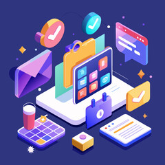 Fototapeta premium Isometric digital interface elements for planning and task management