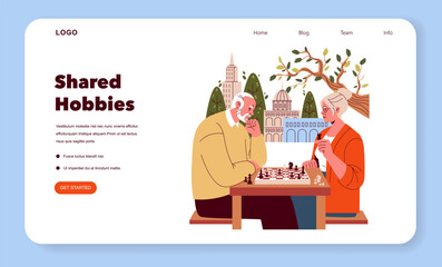 Seniors Playing Chess Outdoors Vector Illustration