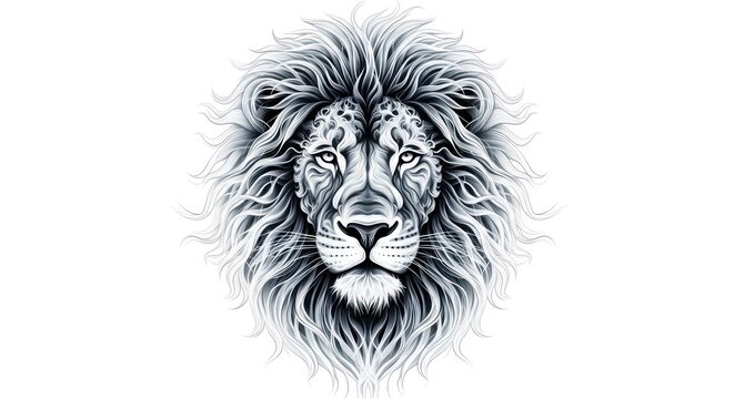 Elegant monochromatic lion portrait showcasing strength and intricate artistic detail