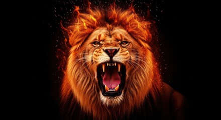 Fearsome lion ablaze with fiery mane capturing the raw power and intensity of wildlife animal