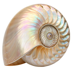 Nautilus shell cross section with pearlescent sheen isolated on a transparent background 1