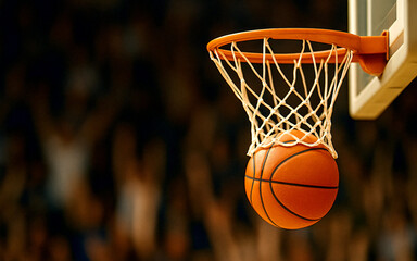Fototapeta premium Basketball Swish with Blurred Crowd Background, basketball game, Generative ai