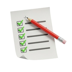 Checklist with green checkmarks and red pencil task management and completion transparent background